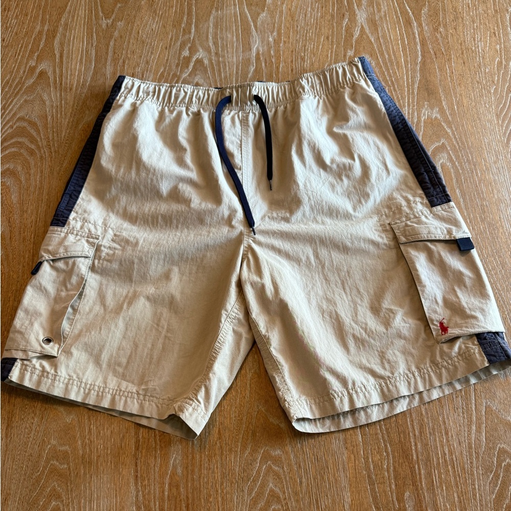 POLO SPORT RALPH LAUREN Men’s Vintage Cargo Khaki‎ Swim Shorts Size Medium